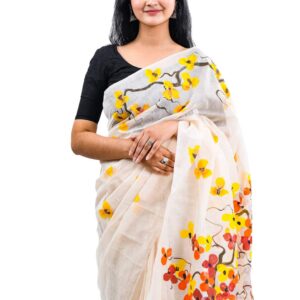 হাফসিল্ক শাড়ীতে হ্যান্ডপ্রিন্ট তুলির কাজ করা