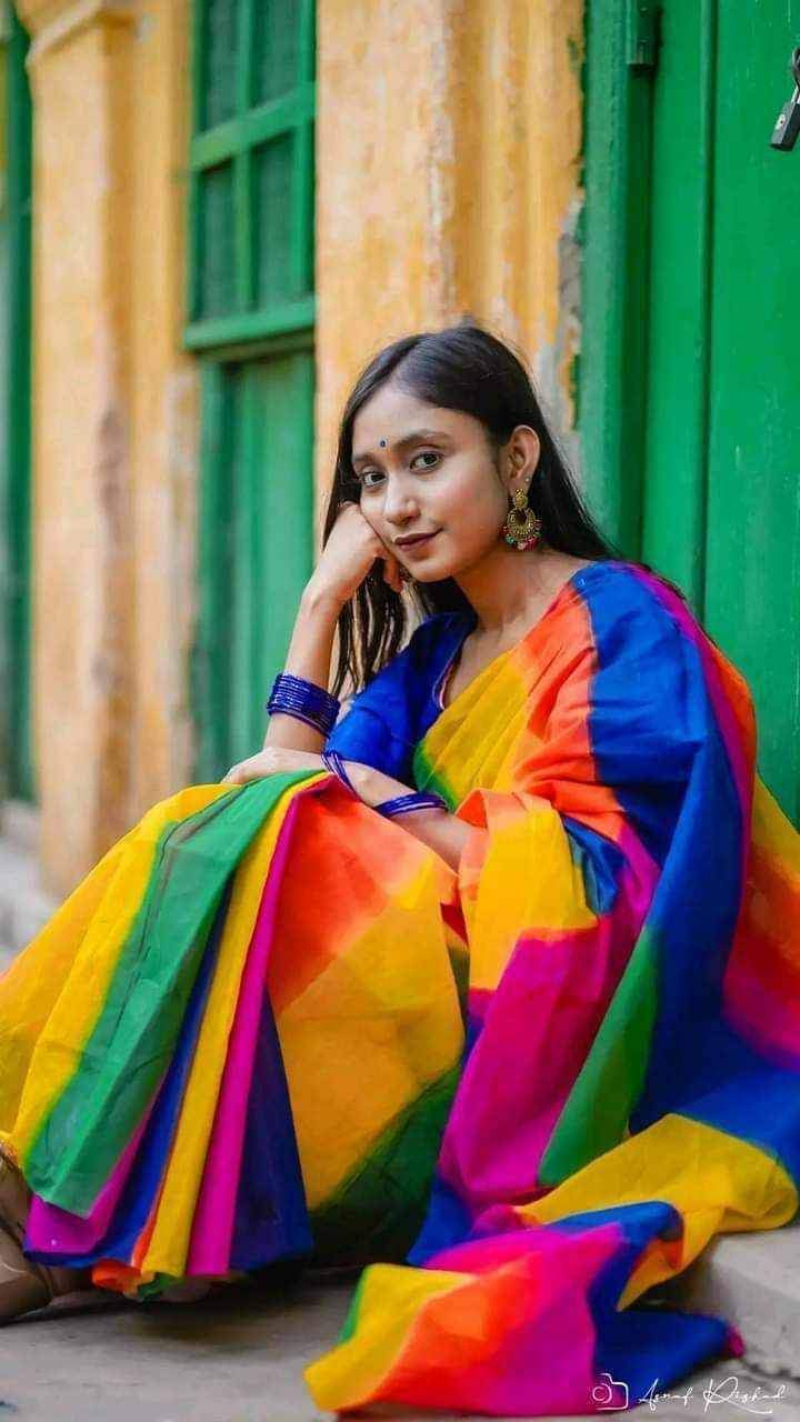 হাফসিল্ক শাড়ীতে হ্যান্ডপ্রিন্ট তুলির কাজ করা