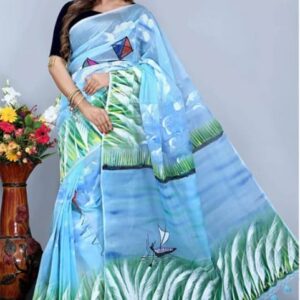 হাফসিল্ক শাড়ীতে হ্যান্ডপ্রিন্ট তুলির কাজ করা